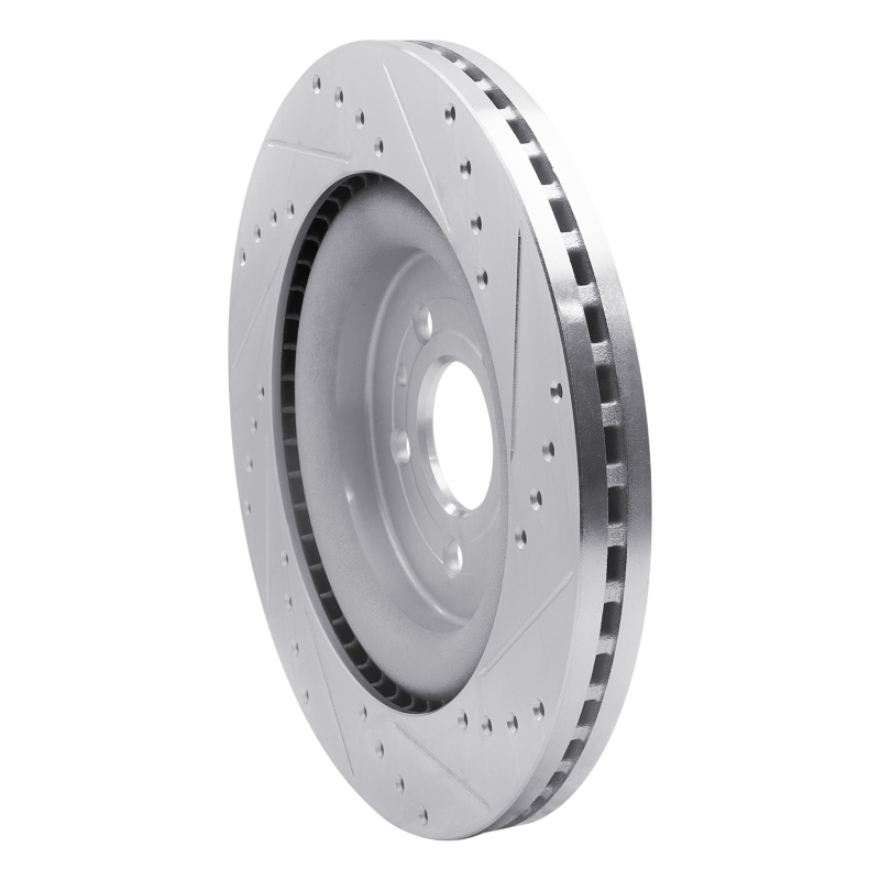 Ford Police Interceptor Utility Brake Rotor (1) - Front Left - R1 Concepts - Drilled & Slotted - Silver - `13-`19